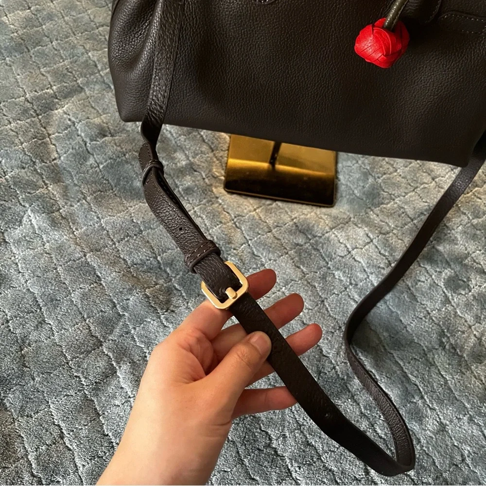 Chic Dark‎ Brown genuine leather Satchel with Red Accent